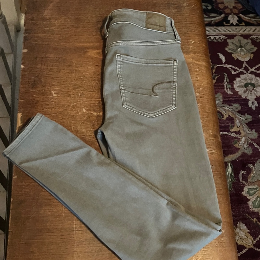 2/55$ American Eagle button up nxt Level Stretch HR Skinny Utility Army Green, 4